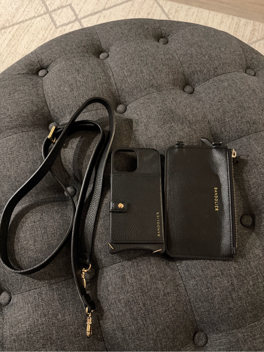 Bandolier Black Leather Crossbody Phone Case and Zipper Pouch Set